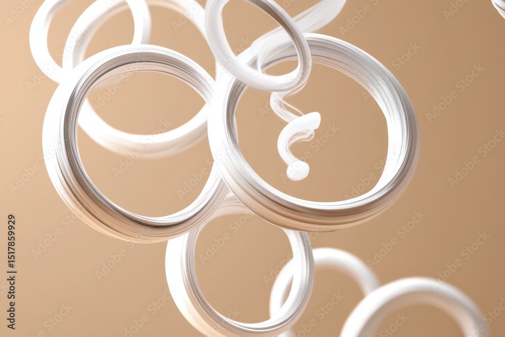 Poster Abstract white circles connected in a spiral structure with a smooth beige background, creating a modern and artistic design with light and shadow effects.