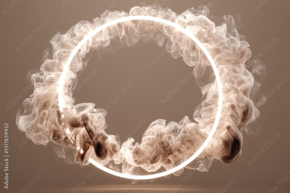 Poster a captivating ethereal design featuring a glowing circle surrounded by flowing smoke, creating a mys