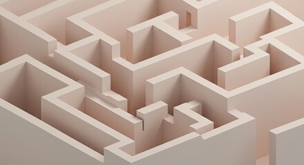 3D render of a complex maze labyrinth, illustrating the concept of business problem-solving and finding the path to success
