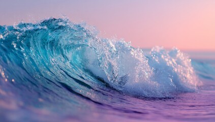 Ocean Wave at Sunset: Turquoise and Pink Hues