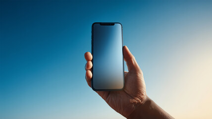 青空に映えるスマートフォンの手持ち構図