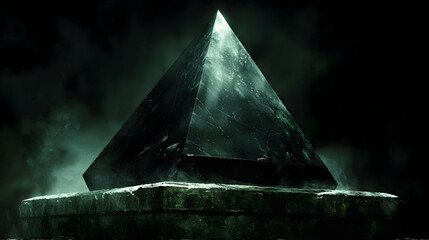 Dark Illuminated Pyramid Shape Against Dark Background