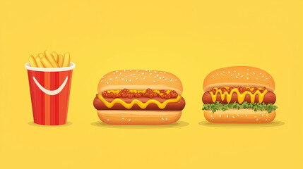 Cheerful and colorful hot dog vector with mustard, designed in a playful cartoon clipart style.

