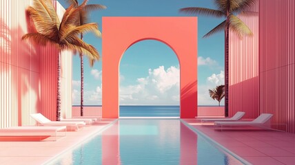 red door with blue sky and clouds