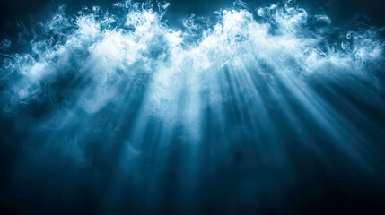 Fototapeta premium Underwater sunlight rays shining through the ocean surface
