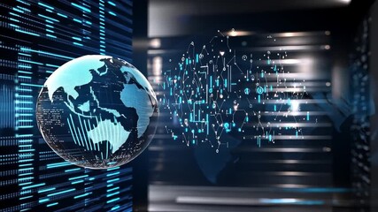 A modern digital representation of the Earth with interconnected data streams, symbolizing global connectivity and technological advancement. - Powered by Adobe