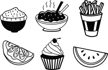 Colorful Food and Drink Illustration Set. Tasty Food and Beverage Graphics Collection. Hand Drawn Food and Drink Illustration Bundle. Delicious Meal and Drink Illustrations for Designers