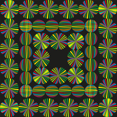 Geometric floral ornament. Symmetric pattern vector. Repetitive shape symbol. Black green contrast.