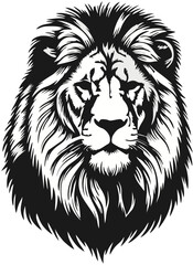Majestic Lion Head Powerful Black and White Illustration