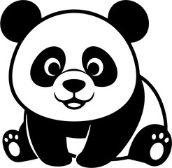 Adorable Cartoon Panda Illustration Black and White Cute Panda Bear Design