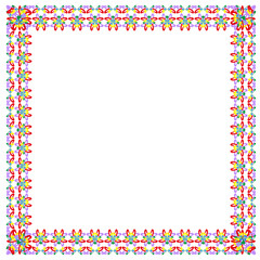 Colorful flower frame. Decorative floral border. Symmetric square vector. Bright outline figure.