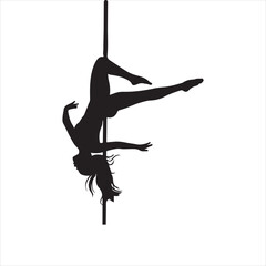 Graceful Pole Dancer Silhouette: Athletic Woman Performing Acrobatic Fitness and Art

