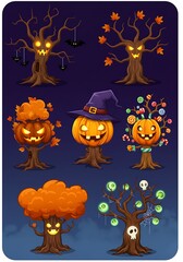 Fototapeta premium Spooky Halloween Tree Collection: Cartoon Delight