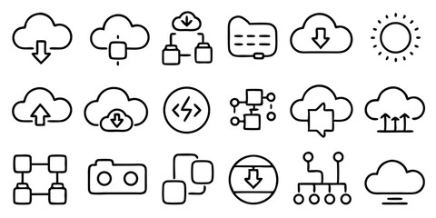 Small Cloud Computing Web Icon Set in Line Style with Transparent Background

