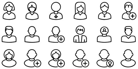 Small User Account Web Icon Set in Line Style on white Background