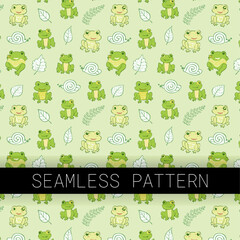 Frogs & Mushrooms Seamless Pattern in Cute Doodle Style