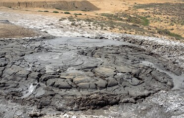 Mud volcano at Gobustan national park erupt. Azerbaijan