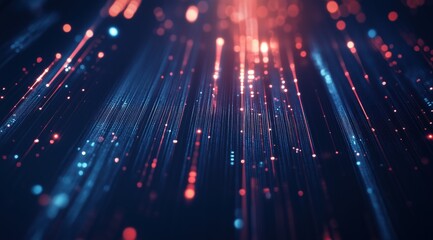 Abstract Fiber Optics: A captivating illustration of digital data flowing through illuminated fiber optic cables, symbolizing the modern age of interconnected technology and communication.