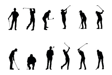 Golfer silhouette. Golf player plying golf vector silhouette art