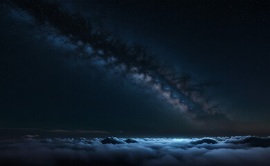 Milky Way Galaxy Above Mountains and Lake – Night Nature Scene