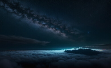 Obraz premium Starry Night Sky with Milky Way Over Mountain Lake Panorama