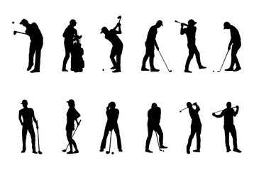 Golfer silhouette. Golf player plying golf vector silhouette art