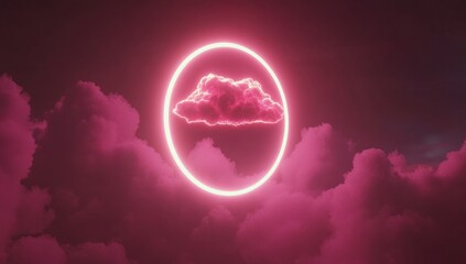 Obraz premium Pink Neon Cloud in a Glowing Circle Night Sky