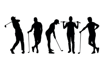 Naklejka premium Golfer silhouette. Golf player plying golf vector silhouette art
