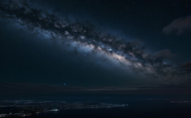 Fototapeta premium Night Landscape with Stars and Mountains – Milky Way Reflection