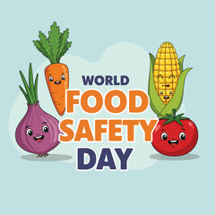 Food Safety Day (WFSD) celebrated on 7 June every year, aims to draw attention and inspire action to help prevent, detect and manage foodborne risks. Vector illustration.