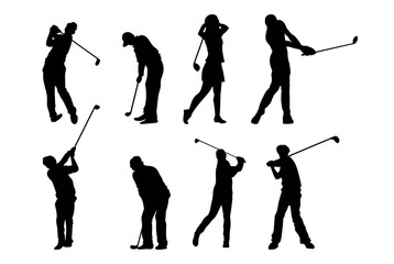 Golfer silhouette. Golf player plying golf vector silhouette art