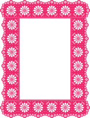 Fototapeta premium Pink frame with flowers. Mexican frame - paper cut papel picado effect. Mexican floral pattern on frame. Isolated vector illustration.
