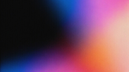 Black dark blue pink violet magenta purple orange red cyan abstract background. Color gradient ombre blend. Bright light flash glow glitter neon metallic. Noise grain mesh. Prism beam flare blur