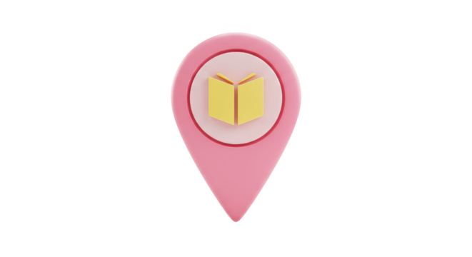 Isolated Pink Map Pointer with Book Icon