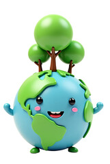 Cartoon Earth with Tree on Top ,Environmental or Forest Protection Theme