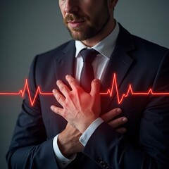 A youngman, who is feeling heart attack and expressing his feeling of pain at his heart.