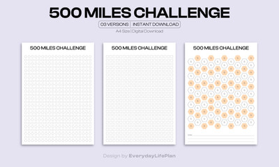 500 Miles Challenge Tracker Printable – Running Goal Log & Fitness Progress Sheet