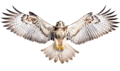 Red tailed hawk wings spread wide in flight isolated on transparent PNG