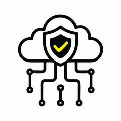 Modern Outline Cloud Security System Network Connection Technology Icon. Suitable for IT, business, and technology presentations and designs.