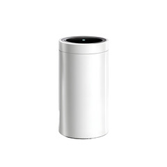 Sleek matte white automatic touchless trash bin with sensor lid and LED indicator, empty, isolated on transparent background