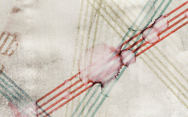 Water stains on paper with faded lines, close-up