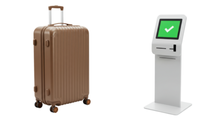 Isolated Suitcase and Check-in Kiosk