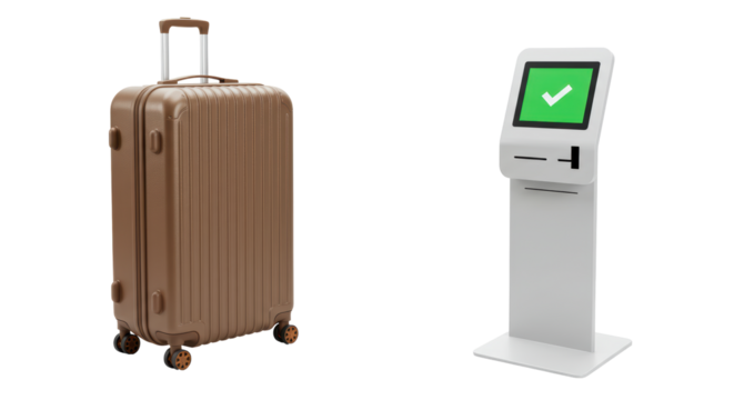 Isolated Suitcase and Check-in Kiosk