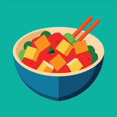 Tofu and Veggie Stir-Fry vector illustration of a plate with salad