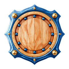 Fototapeta premium Vintage Wooden Shield with Blue and Gold Accents and Circular Design