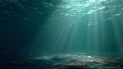 Underwater Scene with Sunlight Rays on Ocean Floor