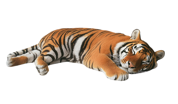 Sleeping tiger close up view isolated on transparent PNG