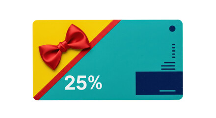 Isolated gift card with ribbon and 25 percent discount