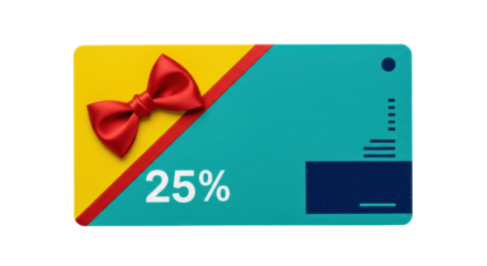 Isolated gift card with ribbon and 25 percent discount