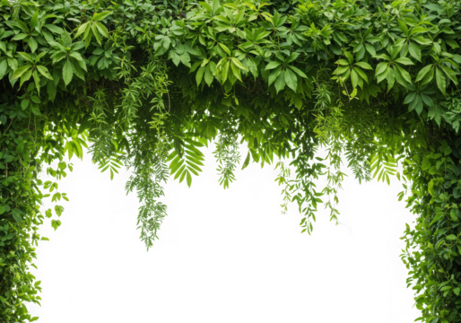 Green lush vine border isolated on transparent background